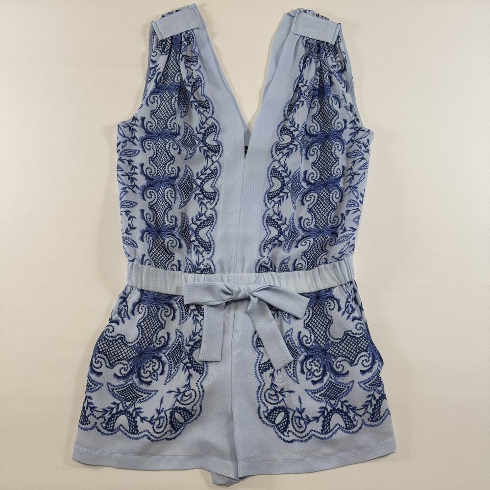 BCBG MAXAZRIA SIZE XS VANCE PRINTED V-NECK ROMPER LIGHT OASIS - Picture 1 of 13